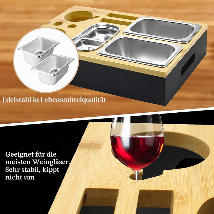 Couchbar Snackbox mit Geschenkbox, Holz Couch Bar, Couch Tablett Mit Snackschalen Aus Edelstahl, Get
