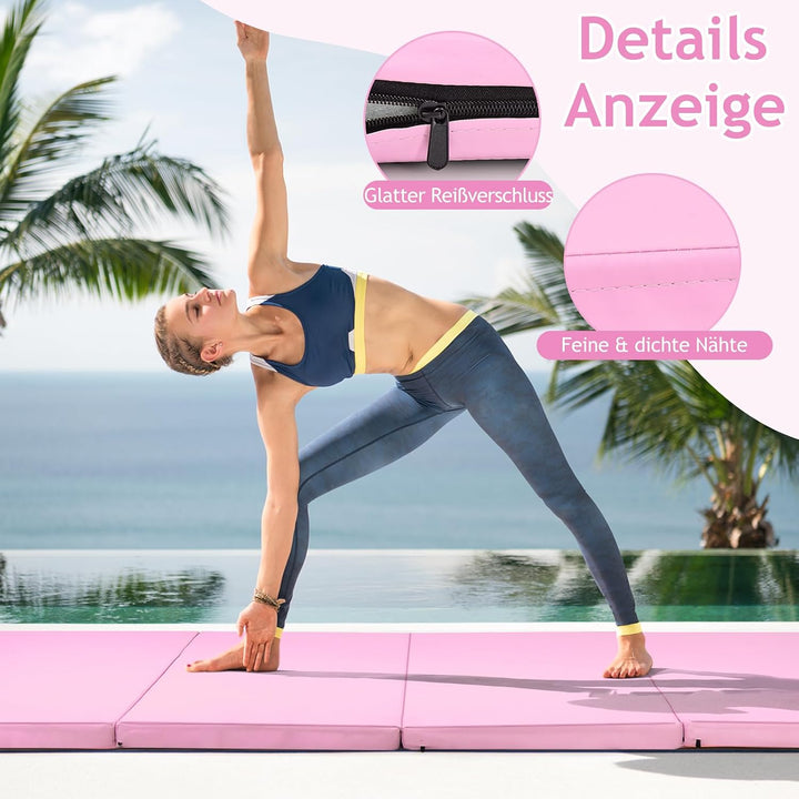 GOPLUS Faltbare Gymnastikmatte 240 cm x 116 cm x 5 cm, Faltbare Turnmatte mit Tragegriffen, Klettver