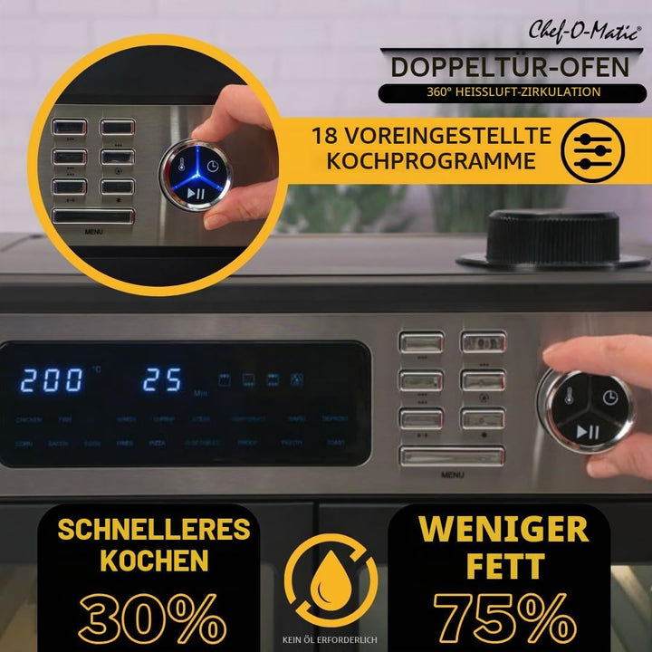 STARLYF Doble Door Oven Heissluftofen 28L | Doppeltür, 18 Programme, 1700W, Grill, Drehspiess, Dörrg