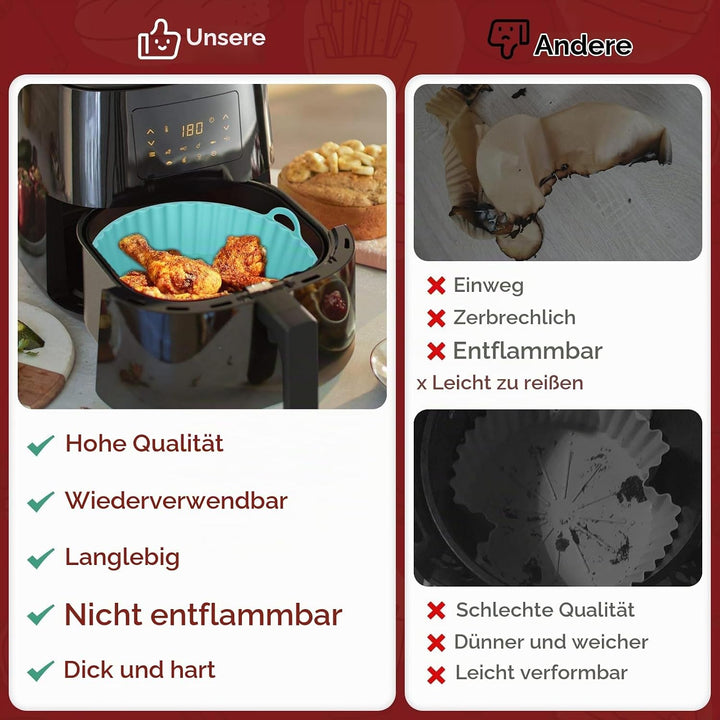 Alyvisun Silikonform für Heissluftfritteuse, 3 Stück Air Fryer Silikonmatte Wiederverwendbar Silikon