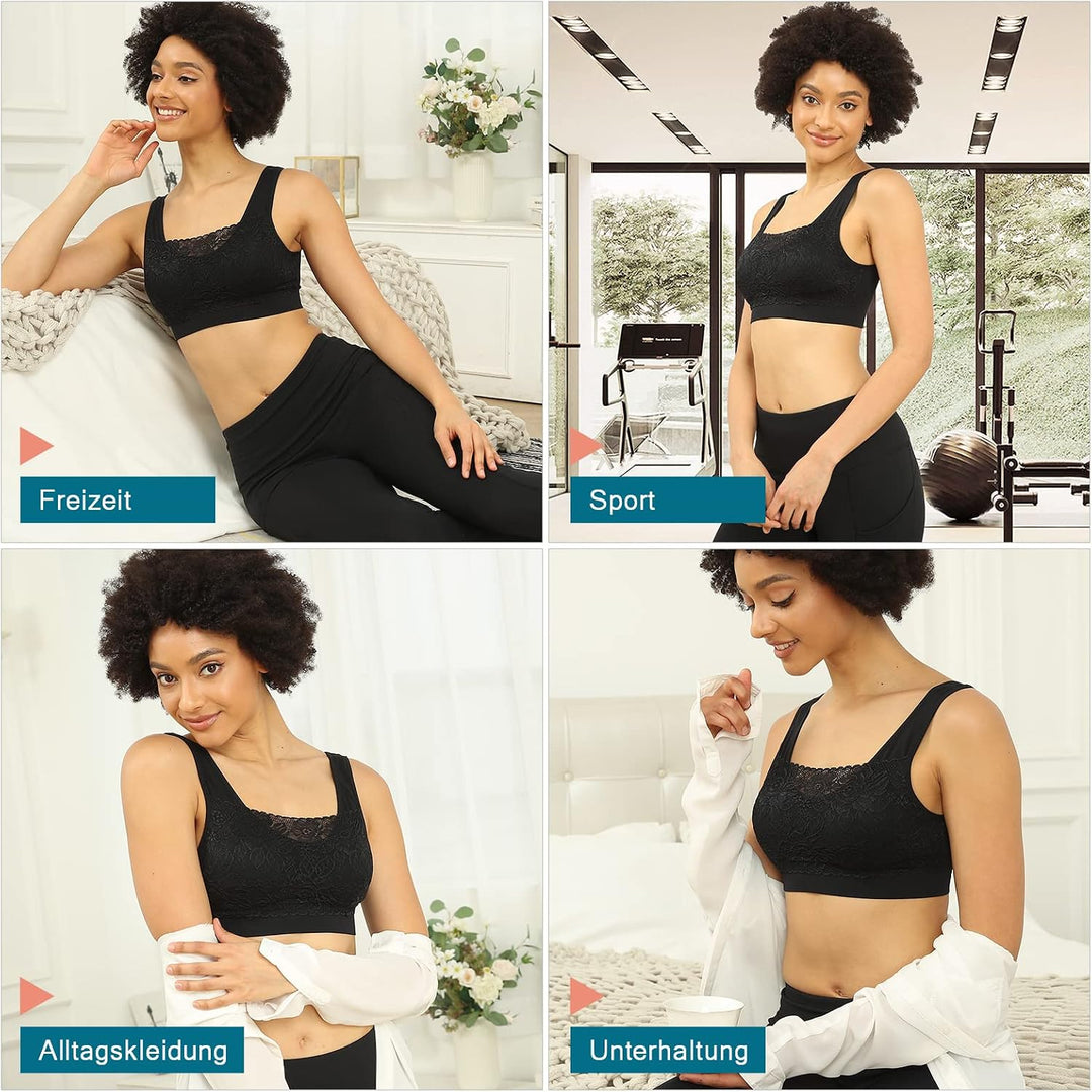 Womens Strech Ohne Buegel Push up Yoga Sports BH Bra Top Set Fuer Fitnesstraining Polsterung 3er Pac