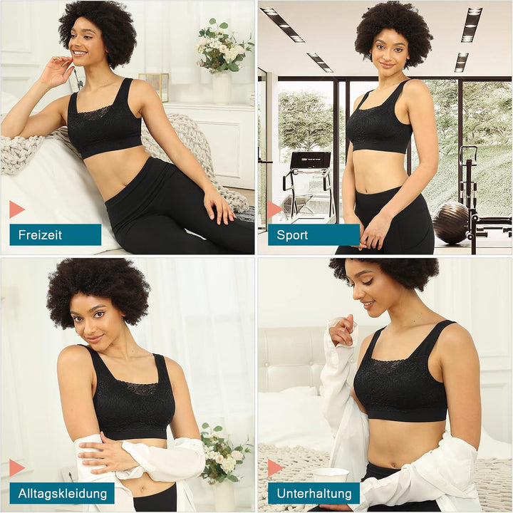 Womens Strech Ohne Buegel Push up Yoga Sports BH Bra Top Set Fuer Fitnesstraining Polsterung 3er Pac