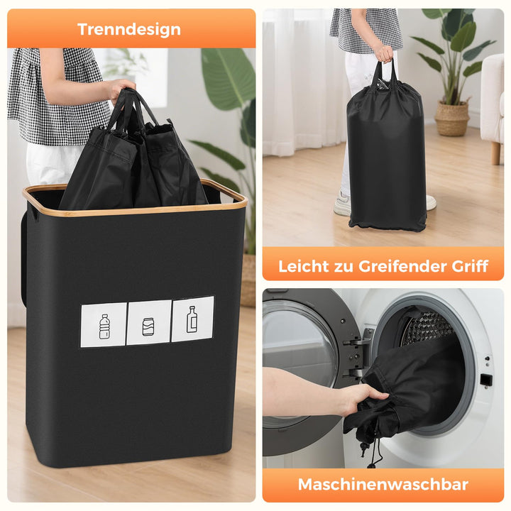 OUSFOT Pfandflaschen Sammelbehälter, 170L Schwarz Pfandflaschen 3 Fächer Leergut Sammelbehälter Pfan