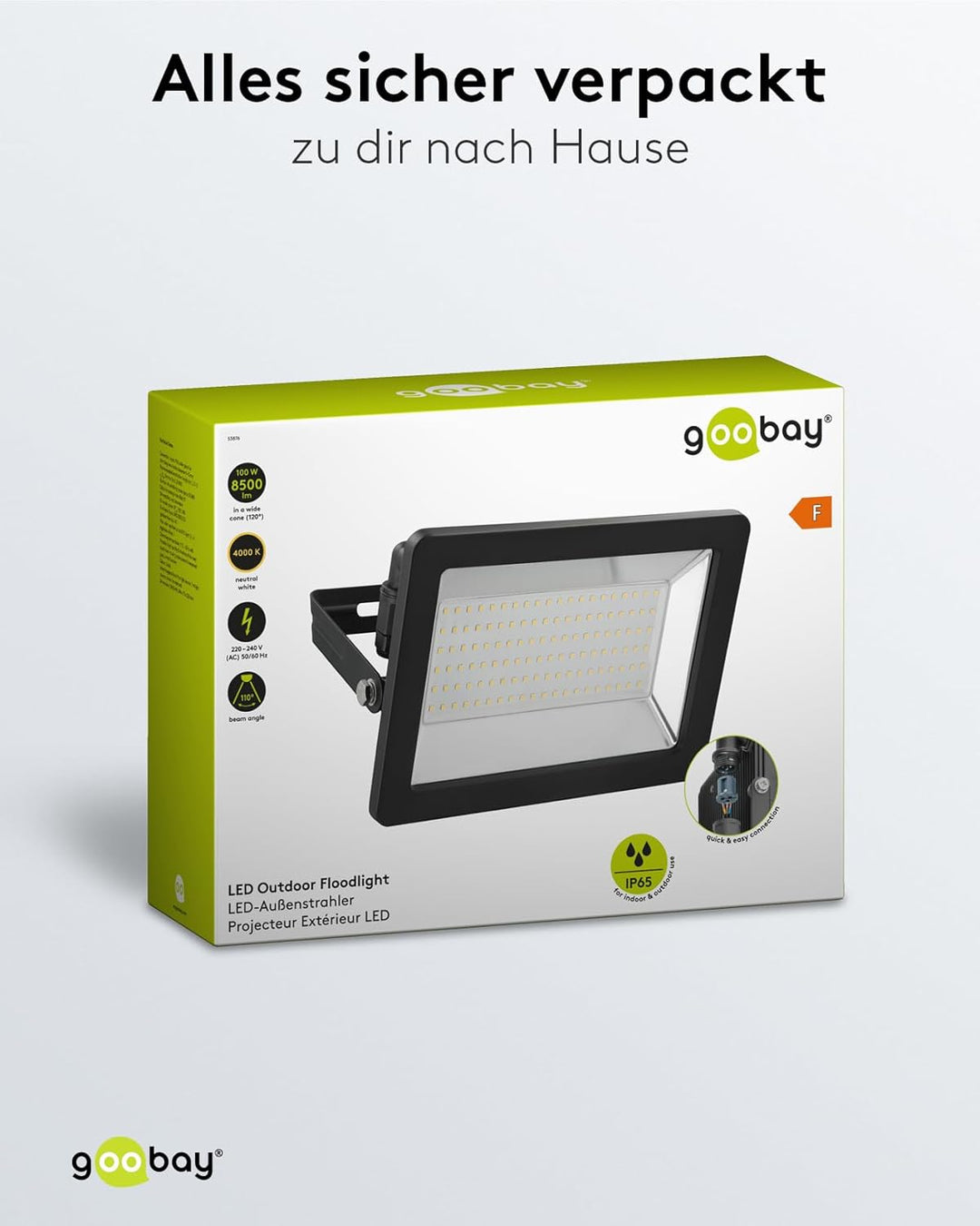 goobay 53876 LED Strahler Aussen 100W / Aussenstrahler IP65 / Neutralweisses Licht 8500 lm/LED Schei
