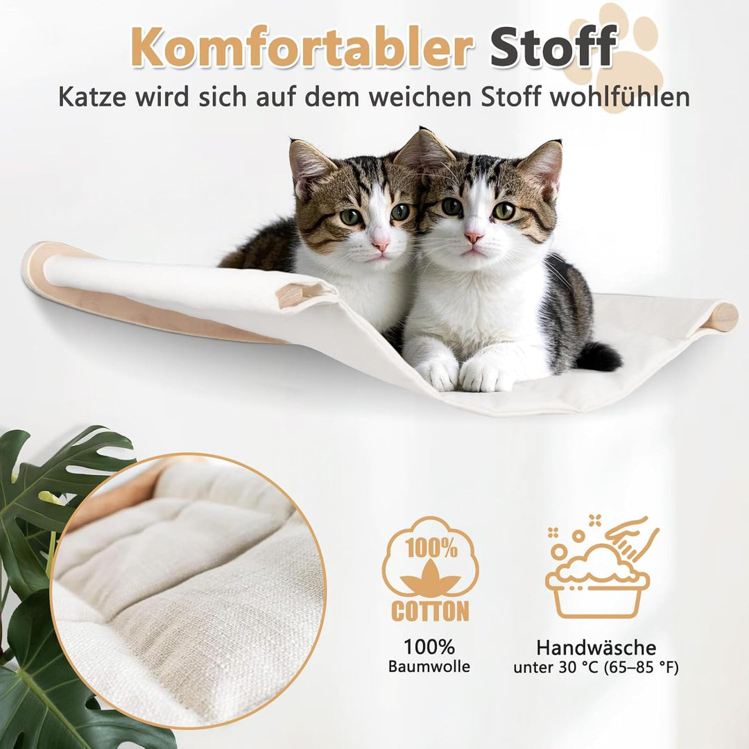 Katzen Kletterwand Set, 55cm x 46cm Katzenhängematte & Katzenwandregale & 2 Katzenleiter, 4er-Set Ka
