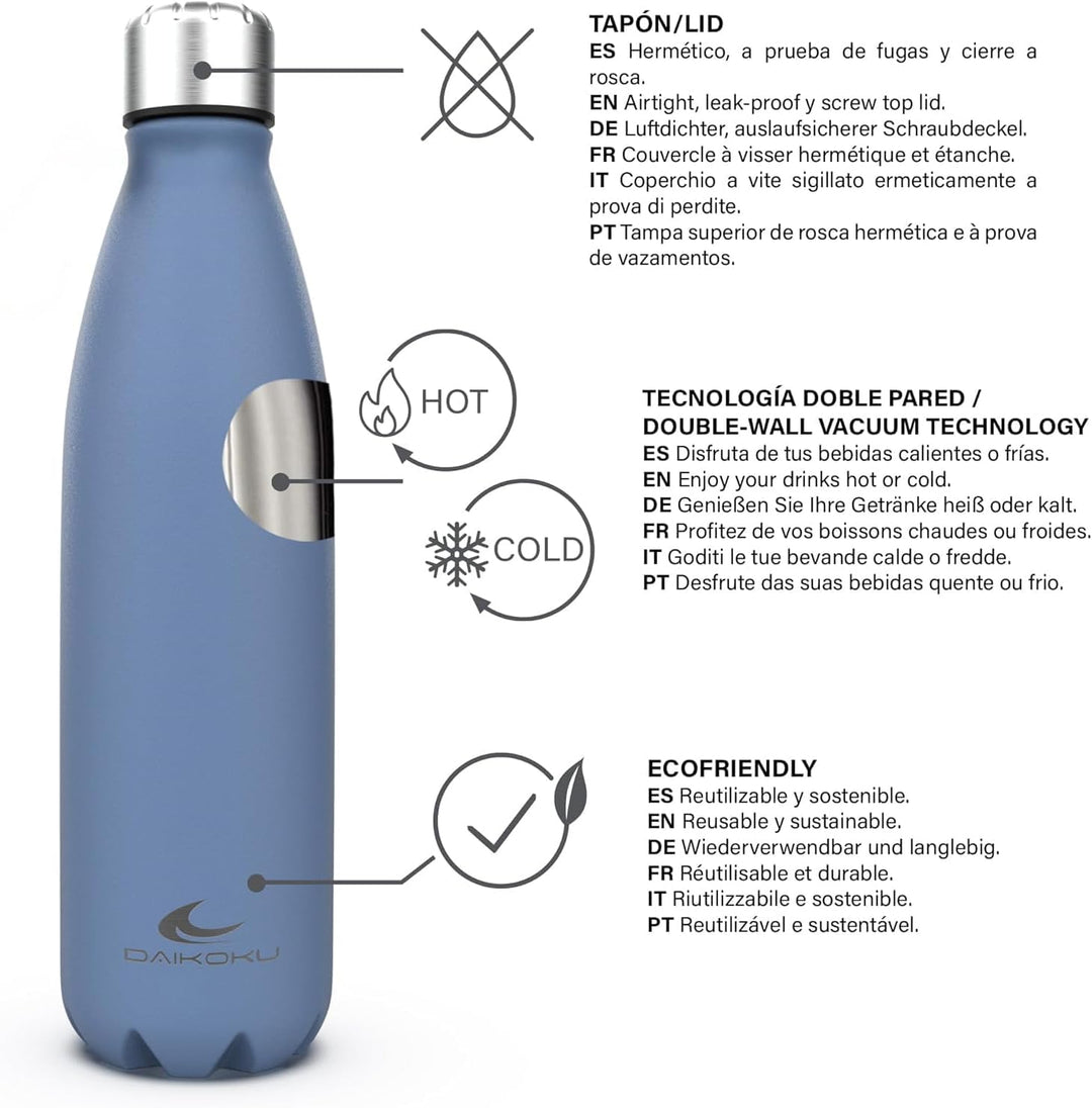 Daikoku - Edelstahl Wasserflasche | 100% Auslaufsicher | Hält 12 Stunden Heiss, 24 Stunden Kalt | BP