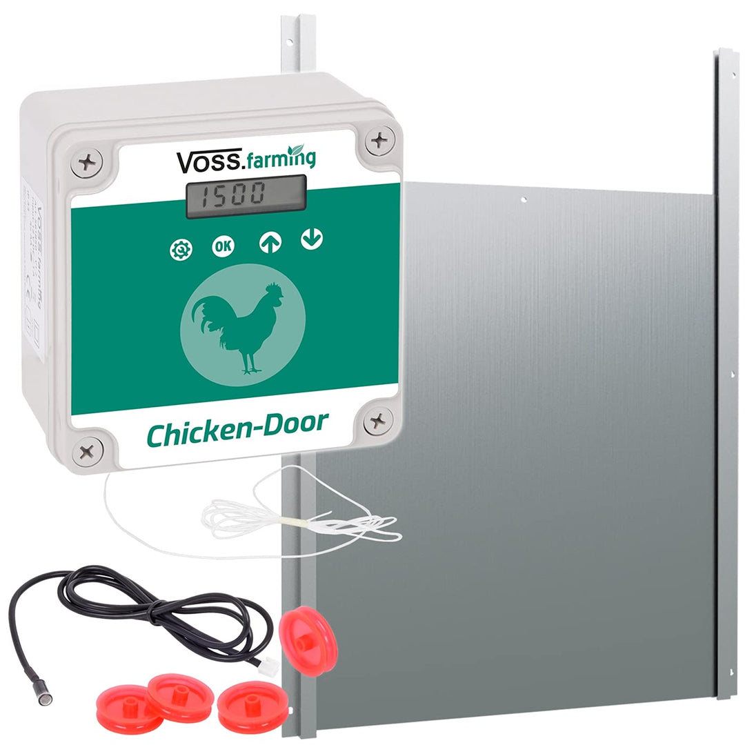 VOSS.farming Set Chicken-Door automatische Hühnertür + Alu Hühnerklappe 430 x 400mm, Türöffnung, Tür