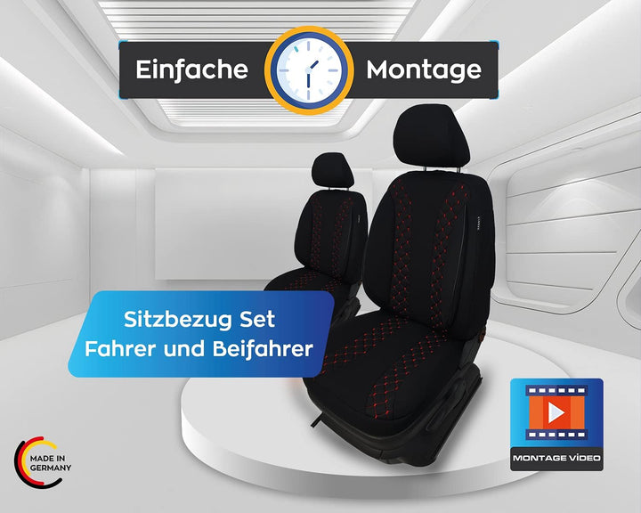 BREMER SITZBEZÜGE Mass Sitzbezüge Schonbezüge für VW T-Cross N302 N302 Schwarz/Rote Naht, N302 Schwa