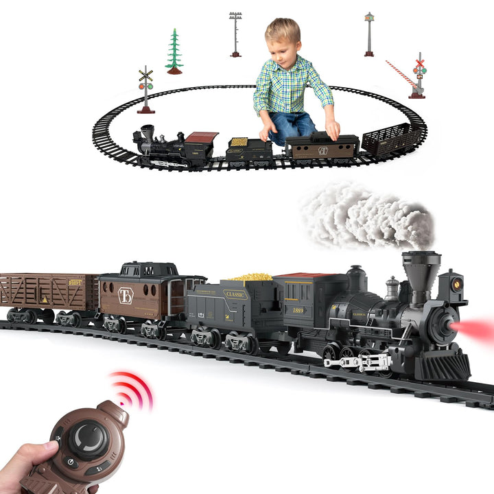 Weihnachtszug Ferngesteuert Kindereisenbahn Set – Elektrische Eisenbahn Spielzeug mit Dampf Effekt,
