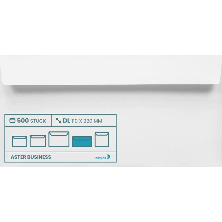 Netuno 500 Kuverts Weiss DIN Lang 11x22 cm hochwertig und stilvoll | 120g Aster Business · festliche