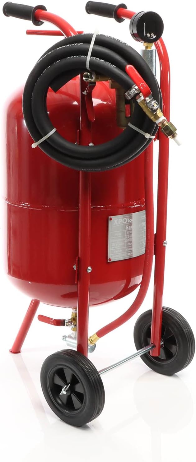 XPOtool Mobiles Sandstrahlgerät 38 L, Druckluft Sandstrahler mit Zubehör, zum Rost Entfernen und Far