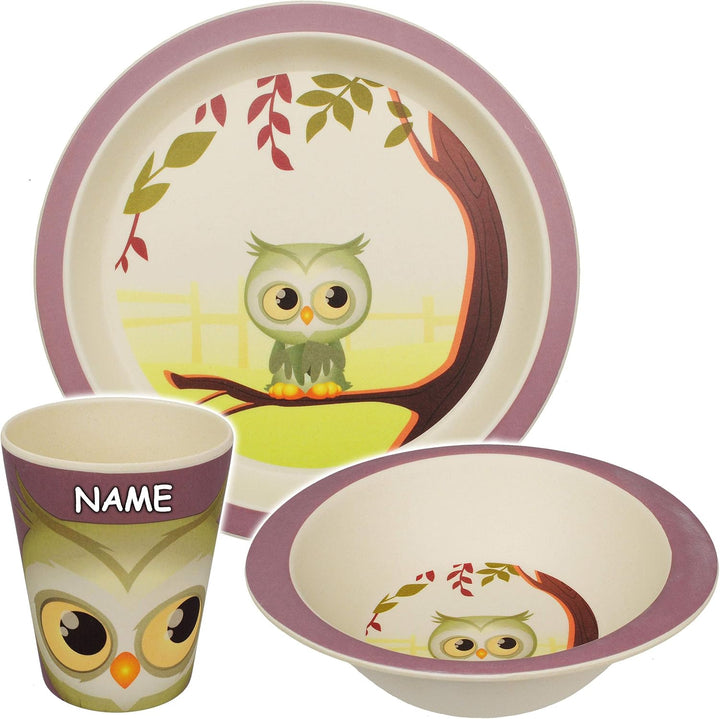 alles-meine.de GmbH 3 TLG. Set - Kunststoff - Geschirrset - lustige Eule - BPA frei - Kunststoffgesc