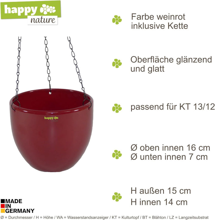 happy nature Set2 2 Keramik Hydro Blumenampel Venus 13/12 weinrot Ø 17.5 cm H 15 cm