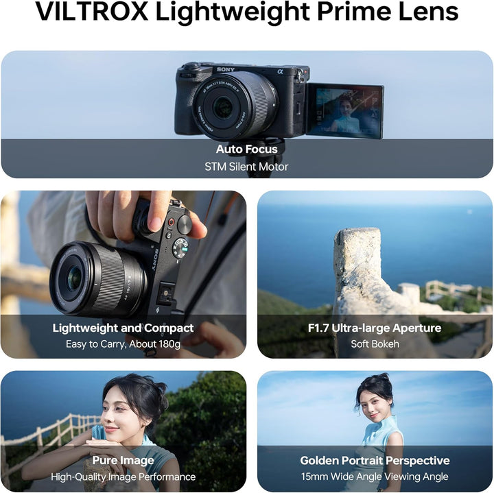 VILTROX AF 15mm F1.7 Air E Objektiv für Sony E-Mount, f/1.7 APS-C Autofokus Festbrennweite, kompatib