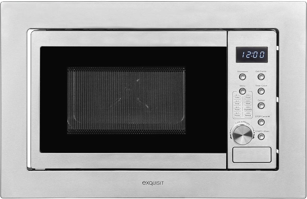 Exquisit Einbaumikrowelle EMW20-DG-020 inox | 800 W Leistung | 1000 W Grill | 8 Autokochprogramme| D