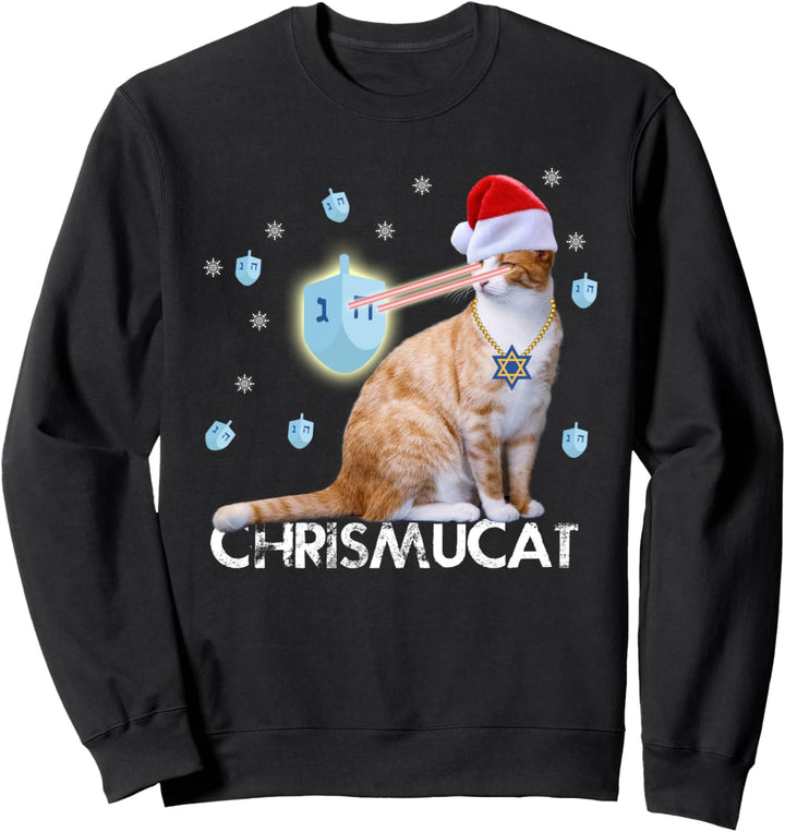 Merry Chrismukkah Lustige Katze mit Dreidel & Nikolausmütze Sweatshirt