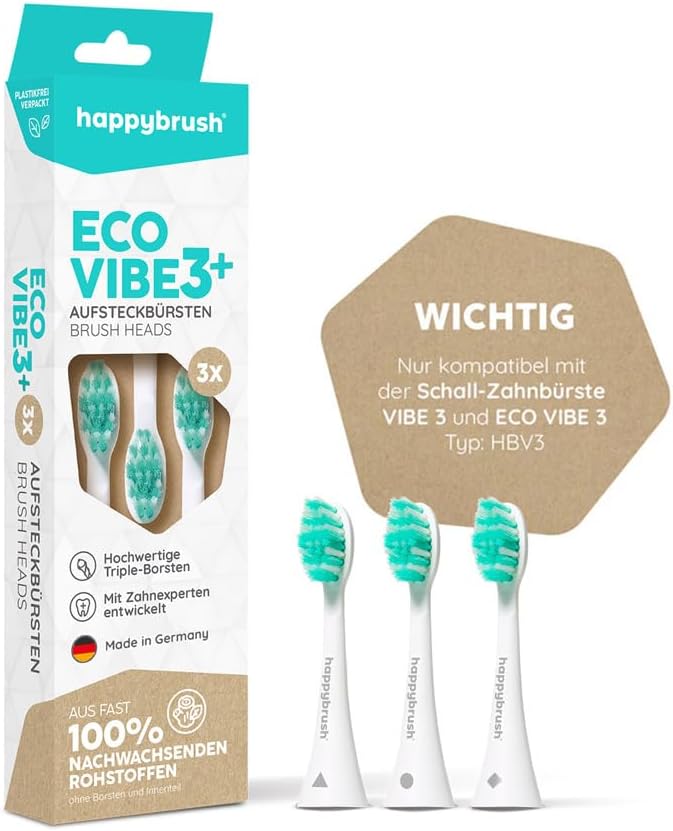 happybrush® Nachhaltige Aufsteckbürsten für elektrische Schall-Zahnbürste Eco VIBE 3 - Weiss/Mint -