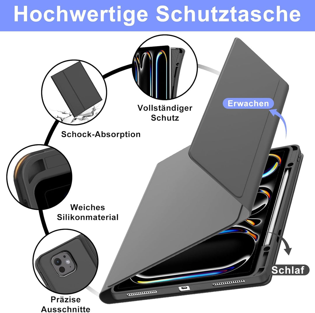 IVEOPPE Hülle mit Tastatur für iPad Pro 13" M5 2025/M4 2024, Deutsches QWERTZ Layout, Magnetisch Abn