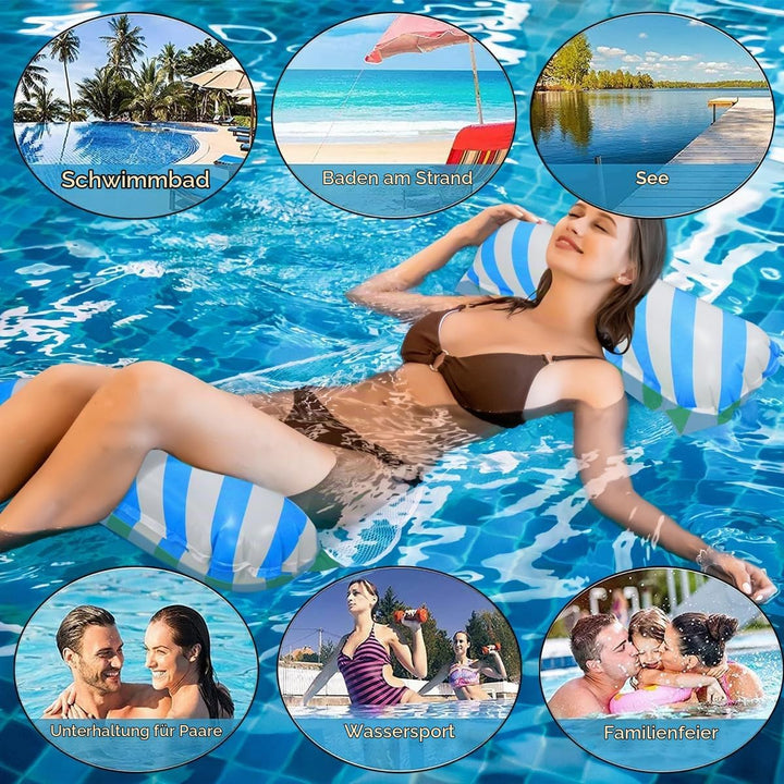 Wasserhängematte,Zusammenklappbar Aufblasbares Schwimmbett, 4 In 1 Aufblasbare Wasserspielzeug,Pool