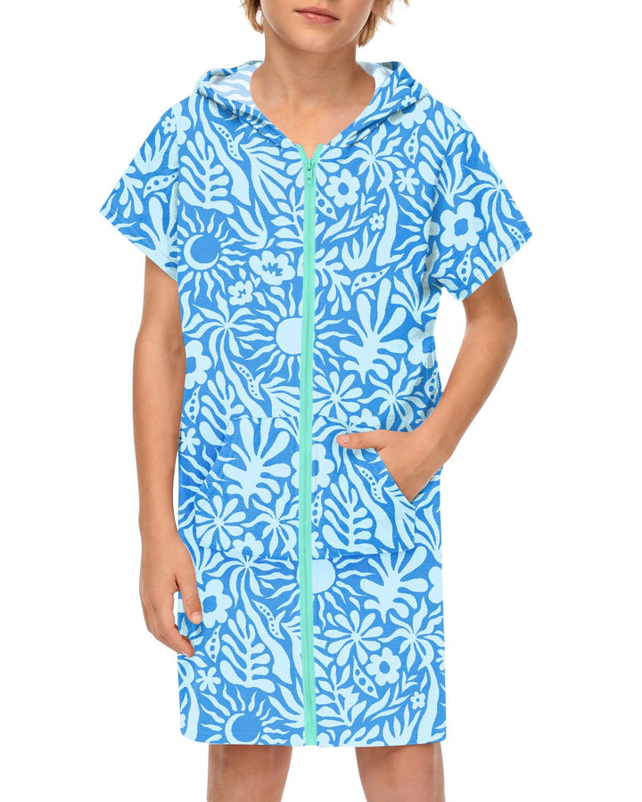 BesserBay Mädchen Junge Badeponcho Frottee Bademantel Kapuze Poncho mit Taschen Zip Cover Up Kinder