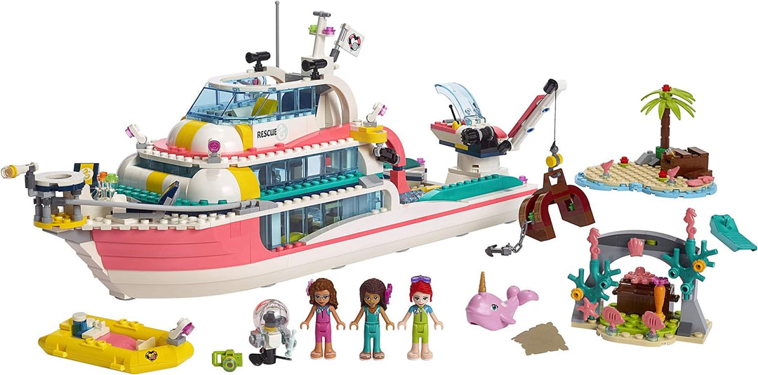 LEGO 41381 Friends Boot für Rettungsaktionen und Legoinsel, Spielzeug für Kinder mit den Minipuppen
