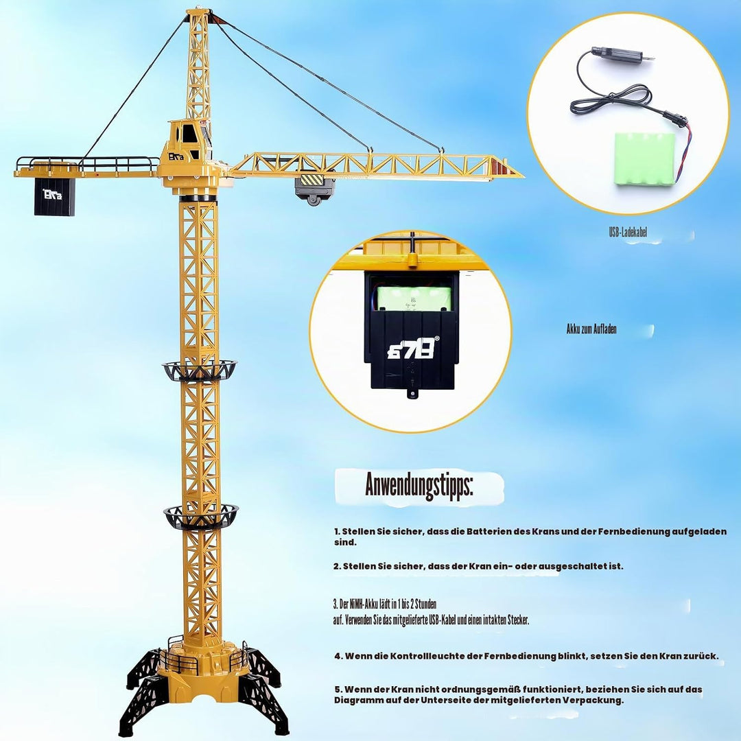 deAO RC Bauturmkran, Kran, ferngesteuert, für Kinder, Höhe 128 cm, 6 Kanäle, ferngesteuert, Modell D