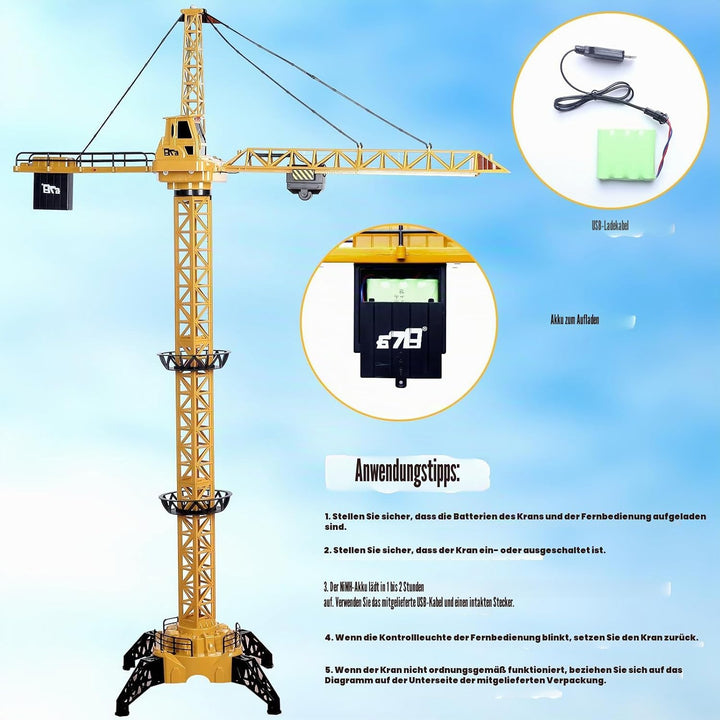 deAO RC Bauturmkran, Kran, ferngesteuert, für Kinder, Höhe 128 cm, 6 Kanäle, ferngesteuert, Modell D
