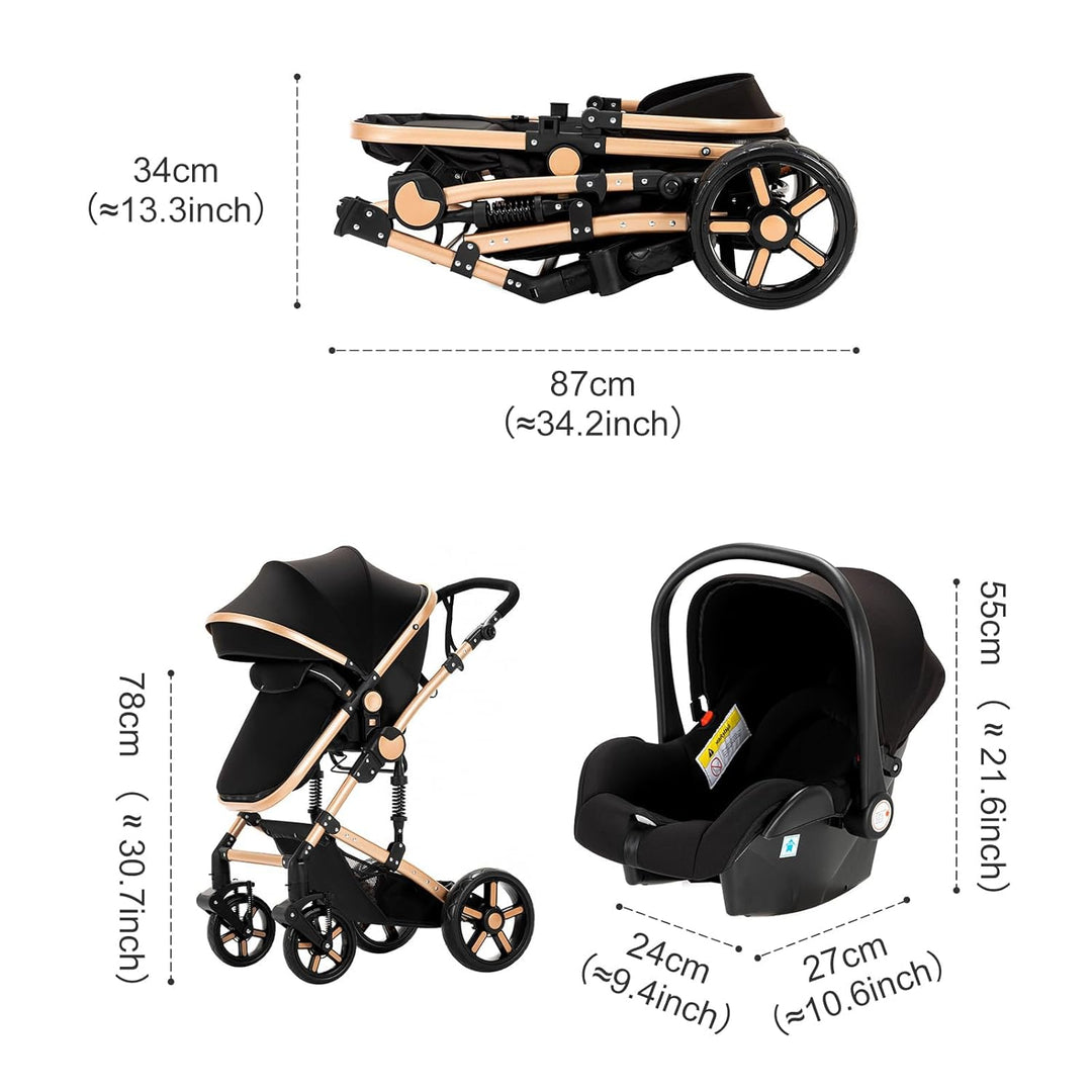 Nine point nine Kinderwagen 3 in 1, Kinderwagen Set mit Umkehrbarem Doppelschiebemodus, Kombikinderw