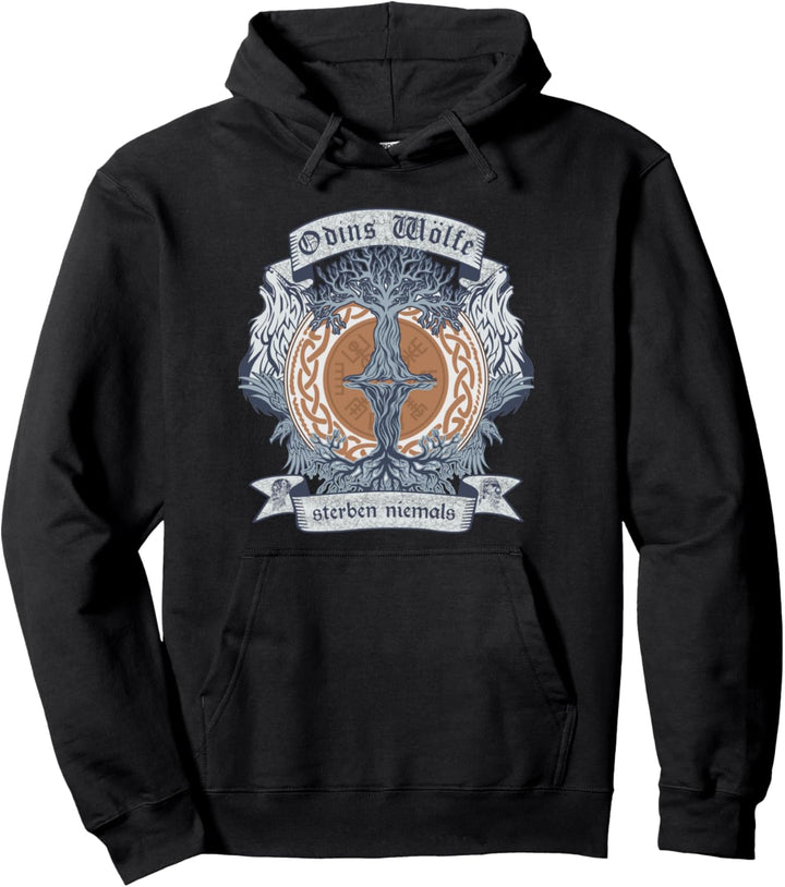Odins Wölfe sterben niemals Wikinger Motiv Baum des Lebens Pullover Hoodie