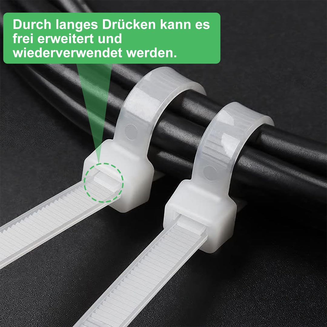 Kabelbinder Weiss Extra Lang 100 Stück 650 × 8.8mm Breit Cable Ties mit 70 kg Zugfestigkeit Kann im