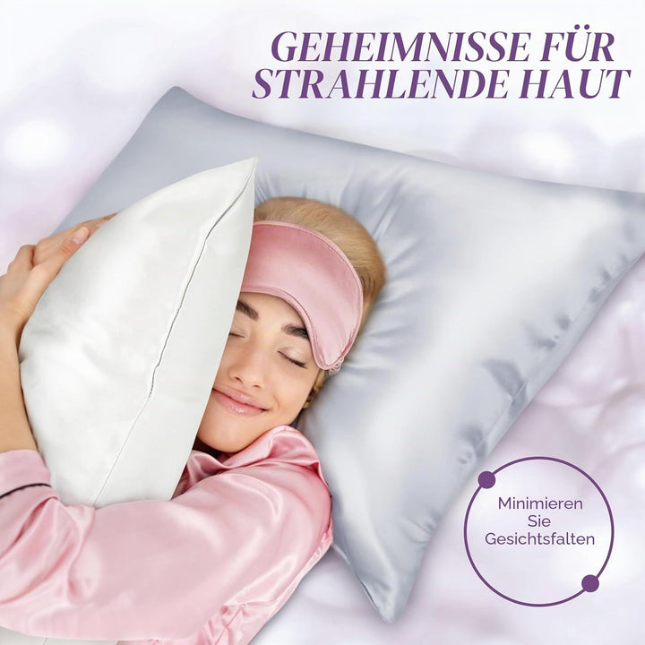 OLESILK Seide Kissenbezug Kissenhülle Haar- und Hautpflege mit Reissverschluss 16 Momme 1 Stück Silb