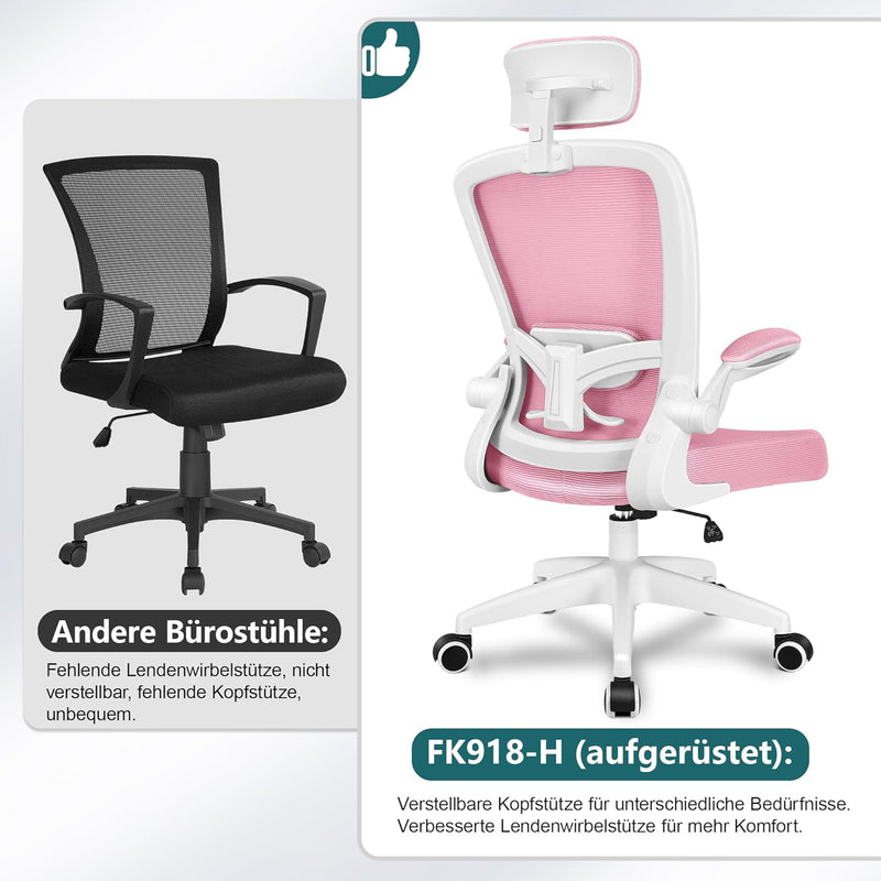 FelixKing bürostuhl, Schreibtischstuhl aus Mesh mit Hochklappbaren Armlehnen, office chair mit Verst