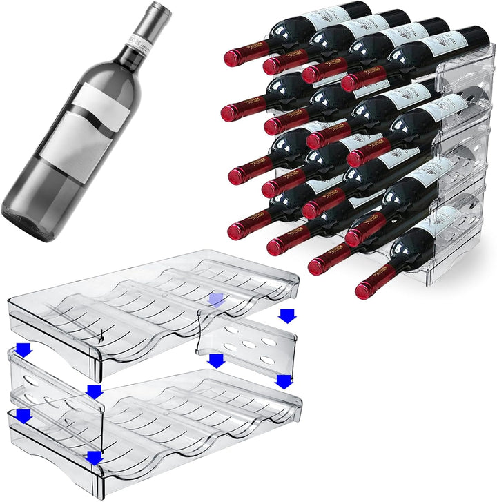 qjuwhua Flaschenregal Kühlschrank Stapelbarer 2 Tier 8 Flaschen Organizer Schrank Weinregal Weinflas