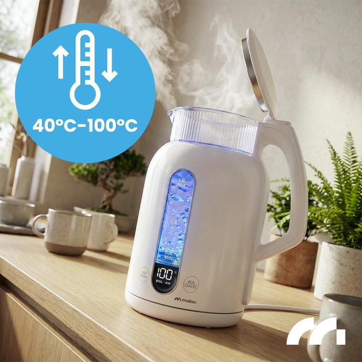 MalTec Glas Wasserkocher 1,5L mit Temperaturwahl und LED