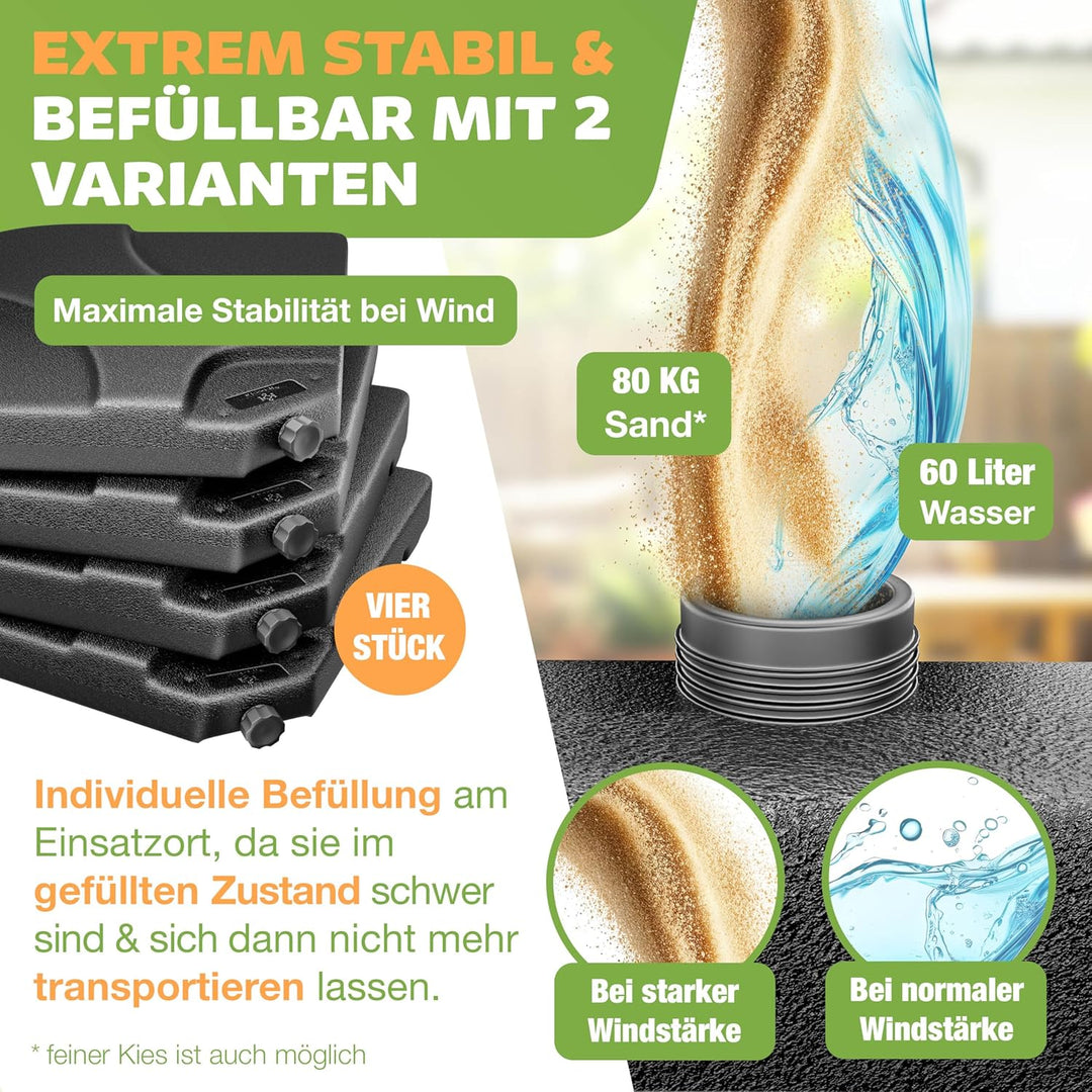 KESSER® Sonnenschirmständer 4-teilig Schirmgewicht Schirmständer für Ampelschirm Bodenkreuz 60 Liter