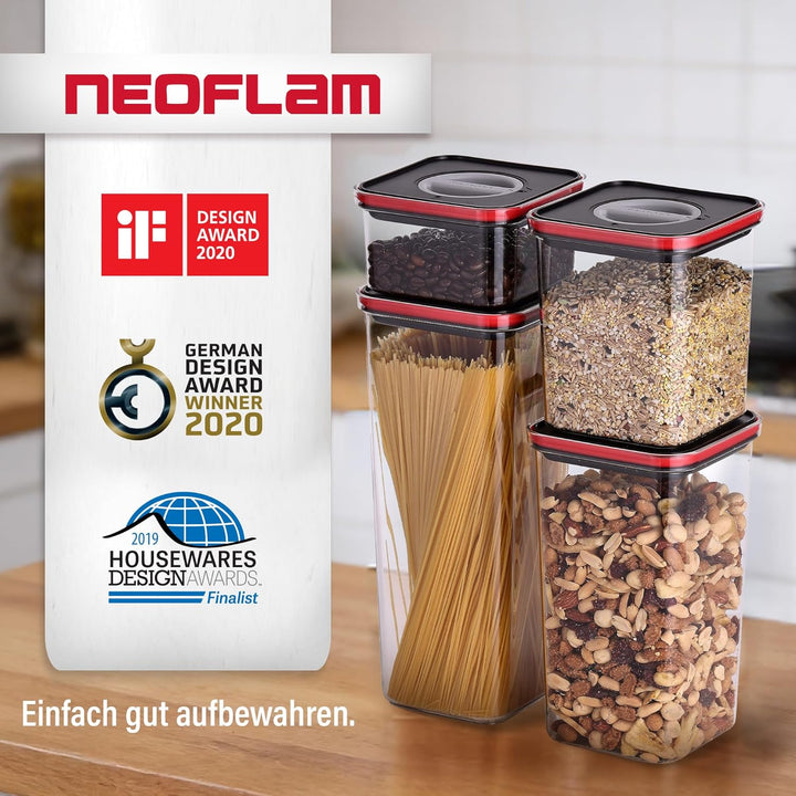 Neoflam® Vorratsdosen mit Deckel luftdicht & Einhanddrehverschluss, 4er Set Vorratsbehälter BPA-frei