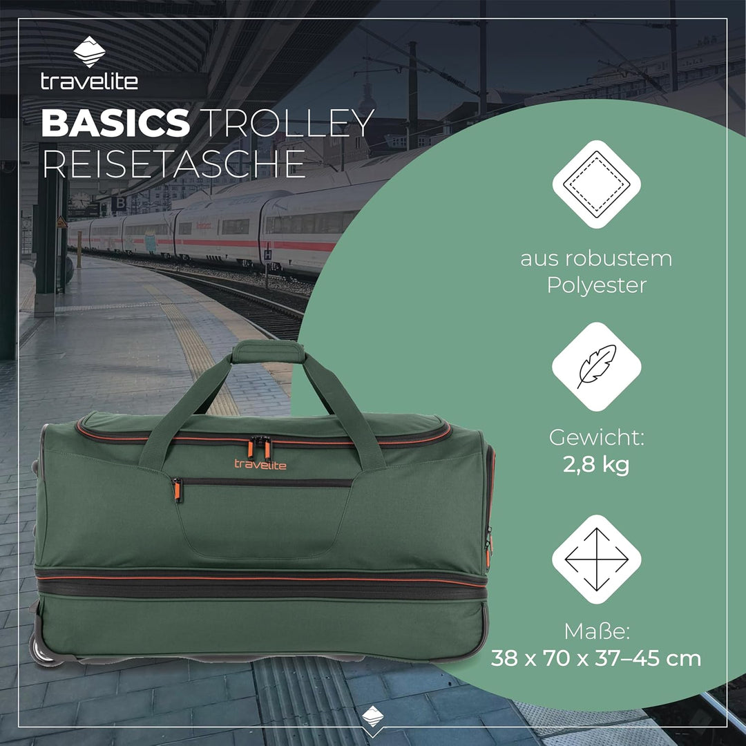 travelite 2-Rad Trolley Reisetasche Gr. L mit Dehnfalte, Gepäck Serie BASICS: Weichgepäck Reisetasch