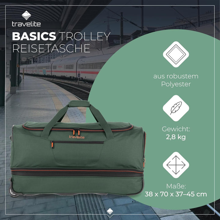 travelite 2-Rad Trolley Reisetasche Gr. L mit Dehnfalte, Gepäck Serie BASICS: Weichgepäck Reisetasch
