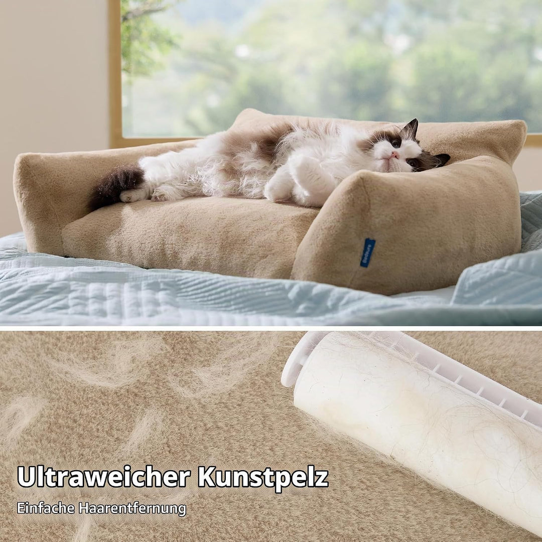 BEDSURE Katzenbett grosse Katzensofa Katzencouch, 61x46x25cm, Kamel | waschbar, für grosse Katzen, a