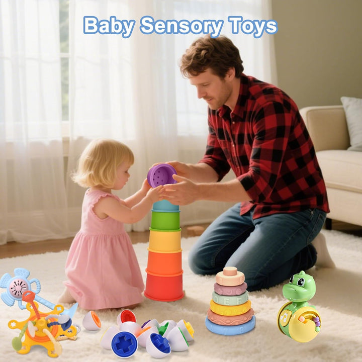 Montessori-Babyspielzeug für 6 bis 12 Monate,7-in-1-Stapelspielzeug und Entwicklung der sensorischen