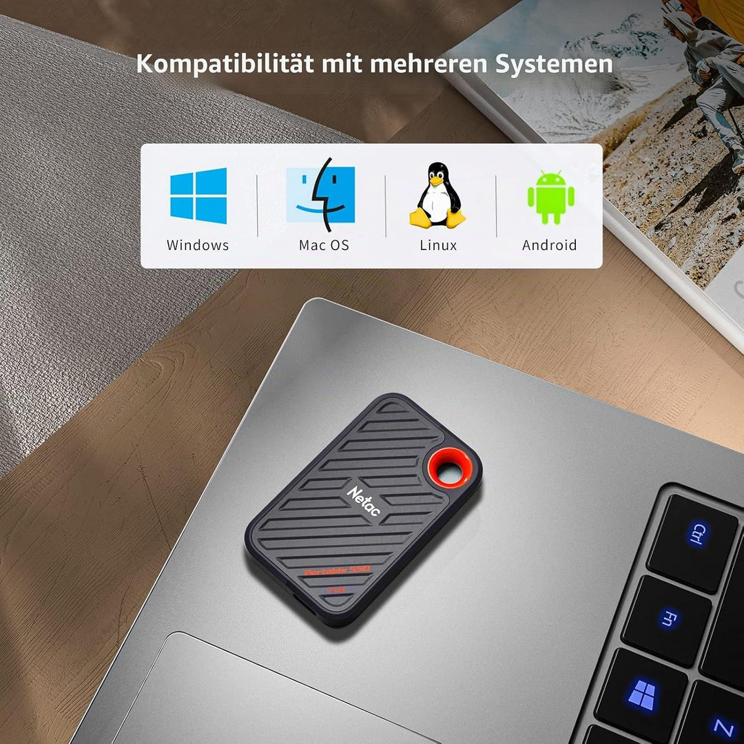 Netac ZX20 Extreme SSD 1TB Portable NVMe SSD USB 3.2 Gen 2x2 Bis zu 2000MB/s Lesen und 1700MB/s Schr