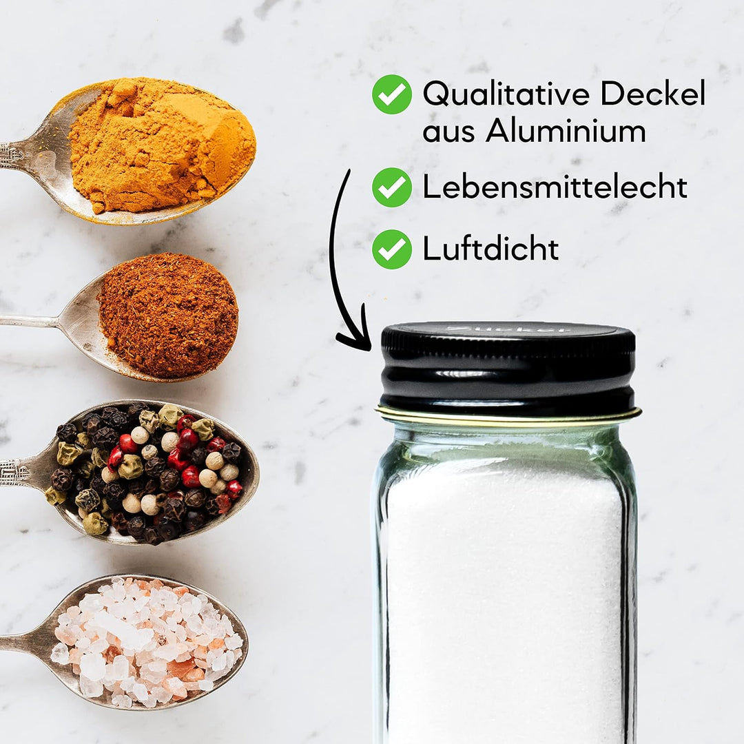 Gewürzgläser Set Eckig 24 Stück inkl. Gewürzetiketten | Organizer zur Aufbewahrung Küche - Glas mit