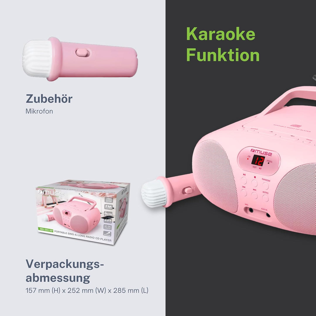 MUSE Radio und CD-Player MD-203 KP | für Mädchen | Pink | mit Mikrofon und AUX-Anschluss (3,5mm) ros