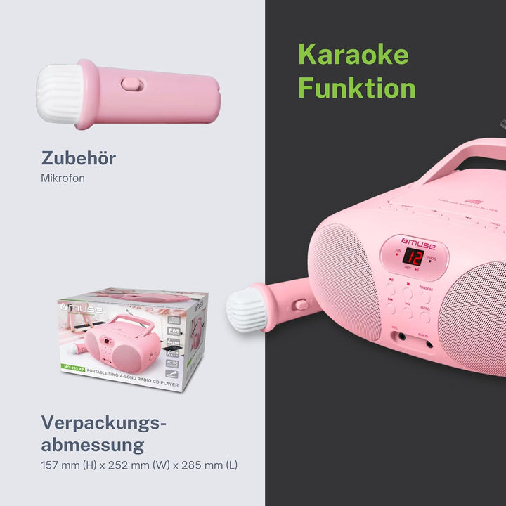 MUSE Radio und CD-Player MD-203 KP | für Mädchen | Pink | mit Mikrofon und AUX-Anschluss (3,5mm) ros