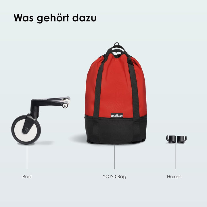 Babyzen YOYO Bag, Red - Robuster zusätzlicher Stauraum am YOYO2 Kinderwagen - Inklusive Rad und Hake