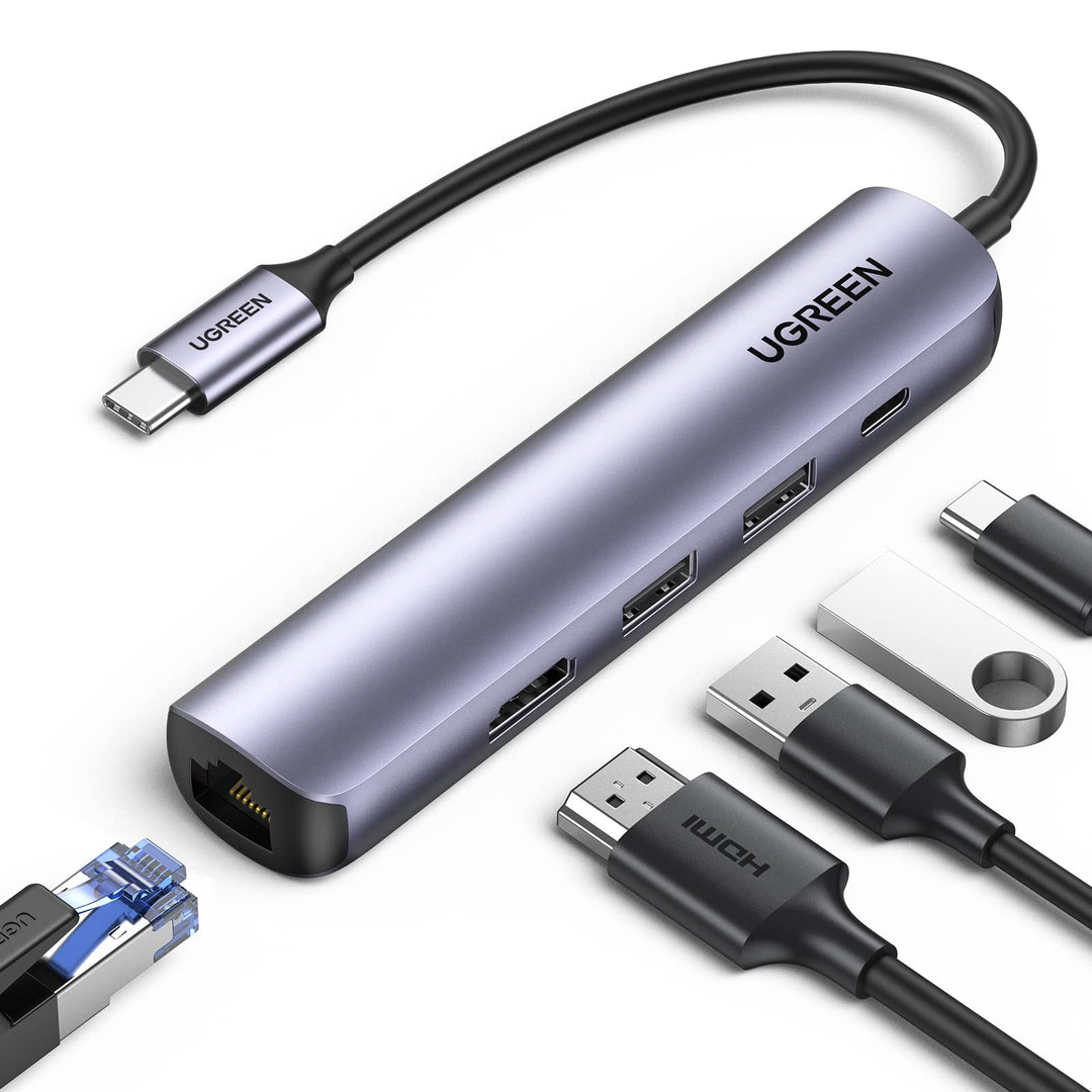 UGREEN USB C Hub Ethernet HDMI USB C Dock mit 100W PD, 4K HDMI, RJ45, 2 USB 3.0 USB C Adapter kompat