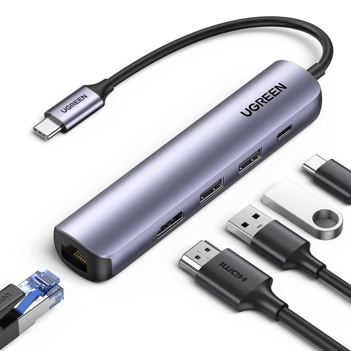 UGREEN USB C Hub Ethernet HDMI USB C Dock mit 100W PD, 4K HDMI, RJ45, 2 USB 3.0 USB C Adapter kompat