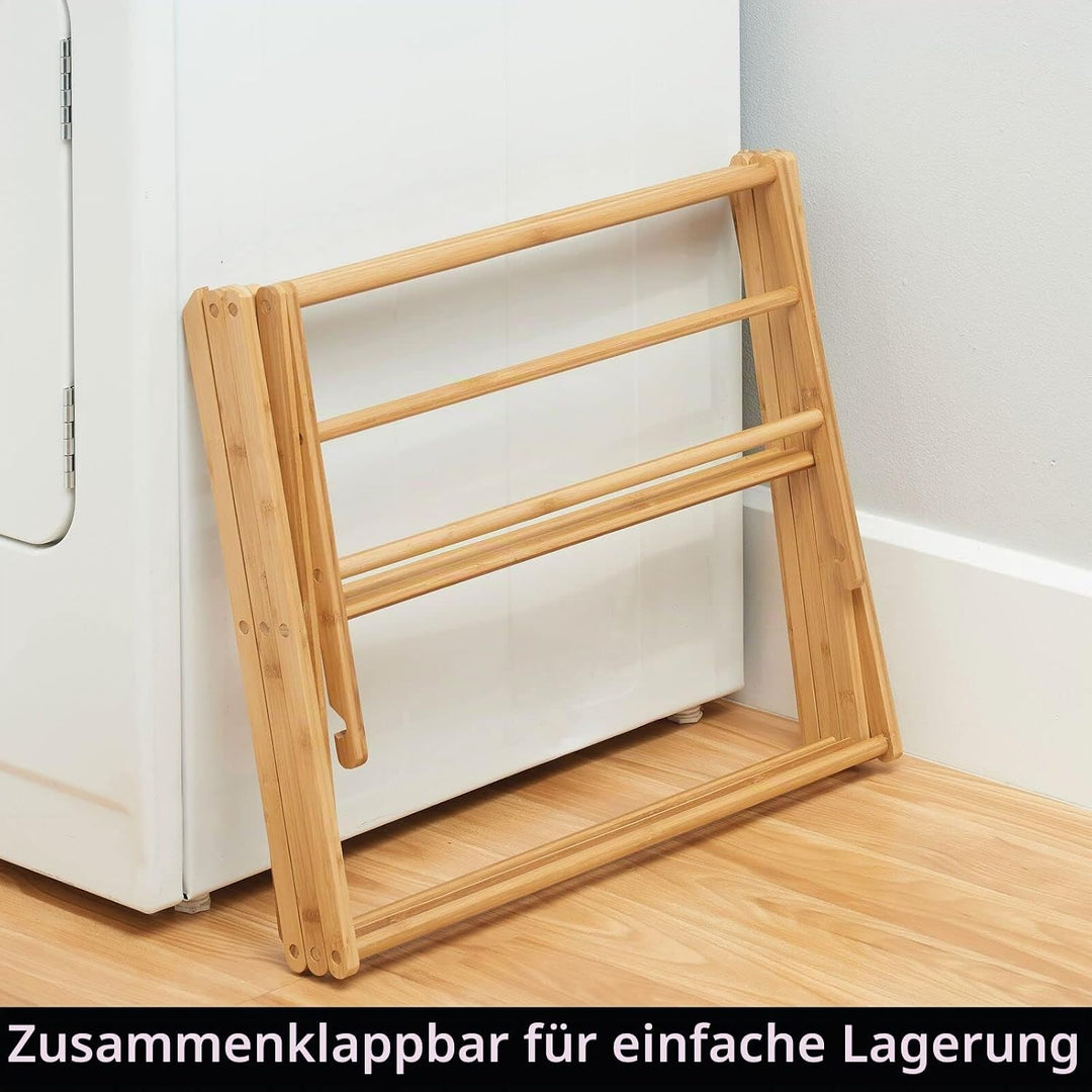 mDesign Wäscheständer aus Bambus – ausziehbarer Turmtrockner mit 3 Ebenen – platzsparender Standtroc