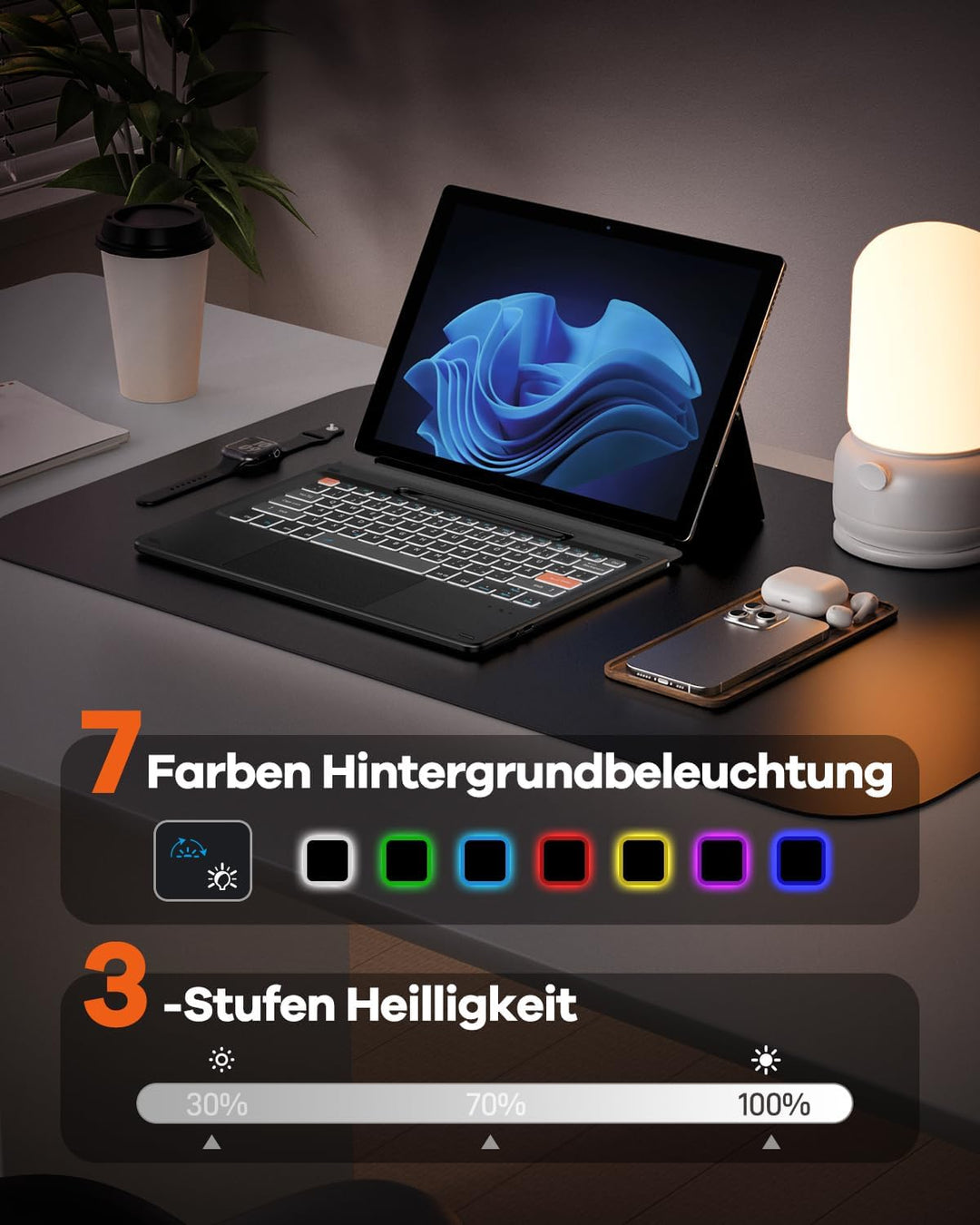 Doohoeek Bluetooth Tastatur für Surface Pro 11/10/9/8/X, Kabellose Beleuchtete Tastatur, Ultraslim K