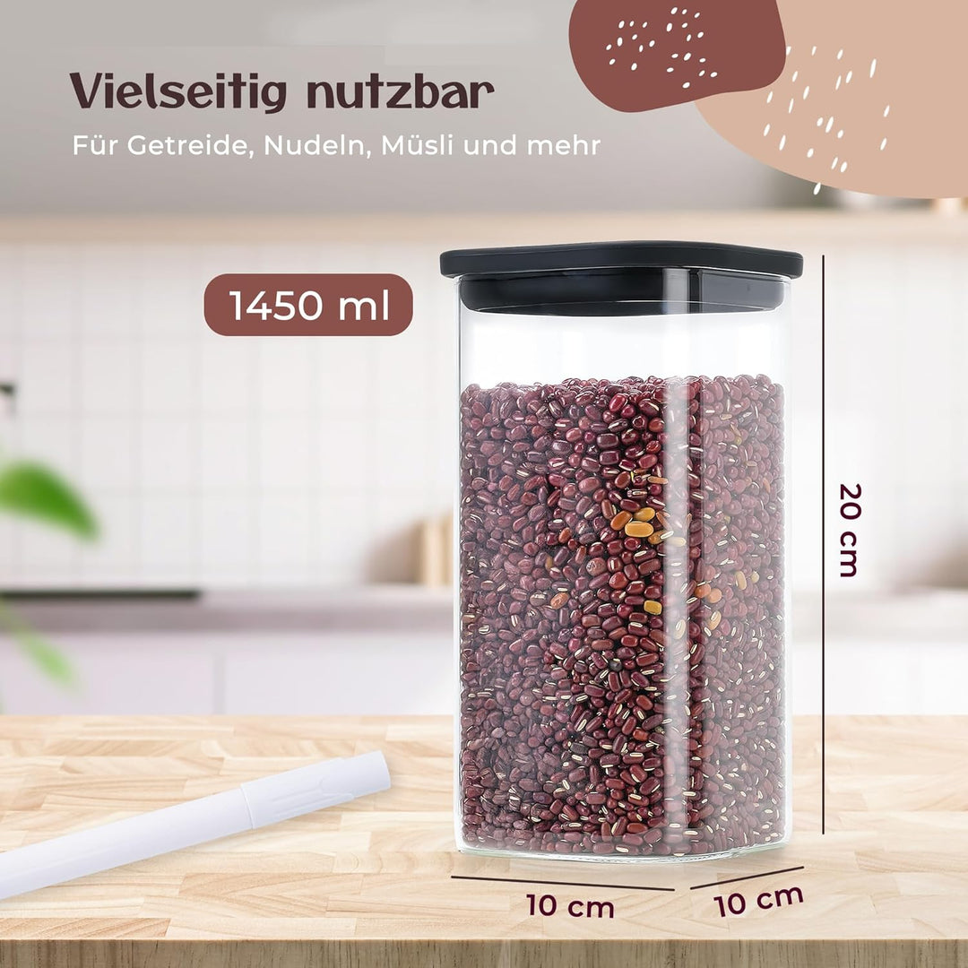 Vorratsgläser mit Deckel (4 x 1450 ml) – Vorratsdosen Glas mit Deckel, luftdicht & mottensicher | ec